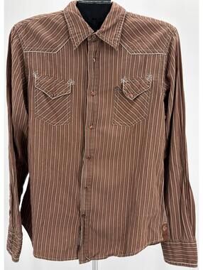 Vintage Guess Brown Striped Western Shirt Long Sleeve Medium
